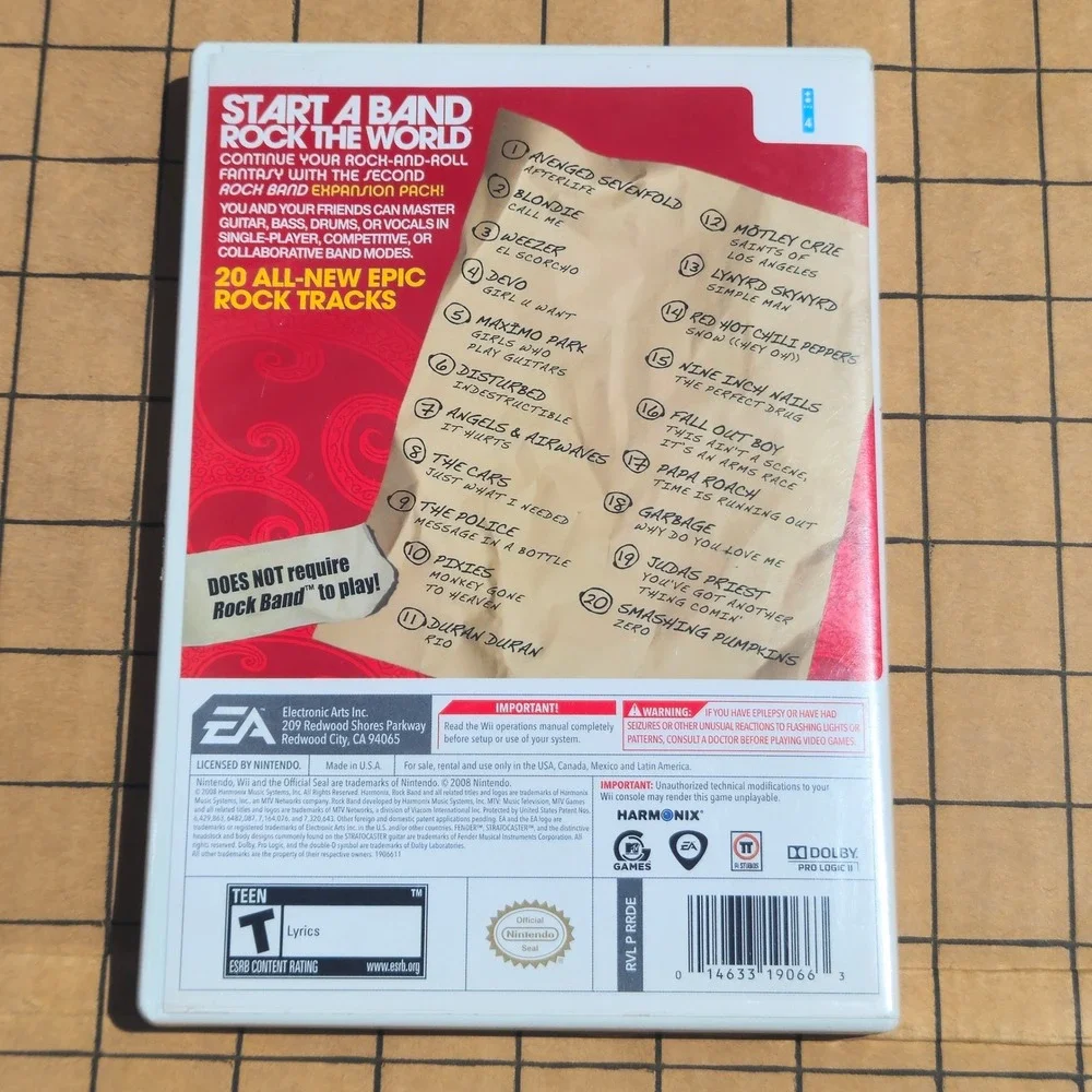 Rock Band Track Pack Volume 2 Nintendo Wii Game Disc Case 20 Tracks Teen Rated